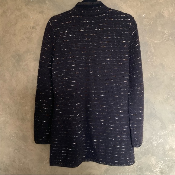 Elie Tahari Wool Blend Marled Knit Detailed Long Cardigan - Picture 3 of 10